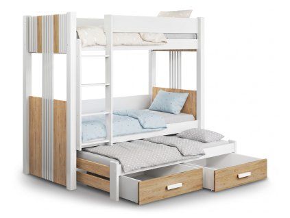 Poschodové psotele pre 3 deti 80x180 Arten III - dub shetland